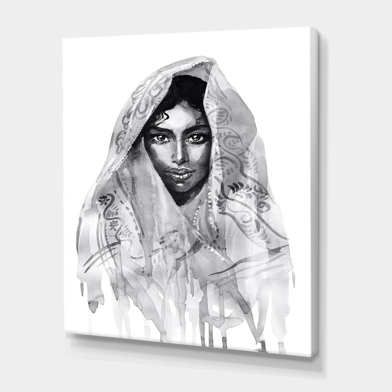 Designart - Monochrome Portrait of Young Indian Woman I - Modern Canvas Wall Art Print
